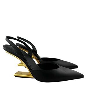 Fendi Black Leather Logo Slingback Heels